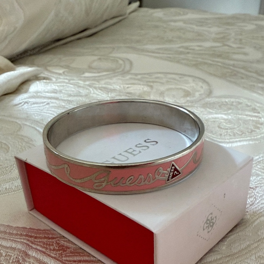Guess Pink and Silver Bangle Watch